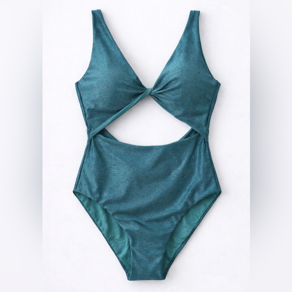 MALAI Emerald Cutout One Piece Swimsuit L Shimmer Anthropologie NWT